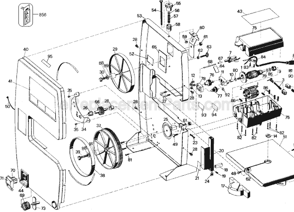 Page A Diagram and Parts List for Type 1 Black and Decker Band Saw